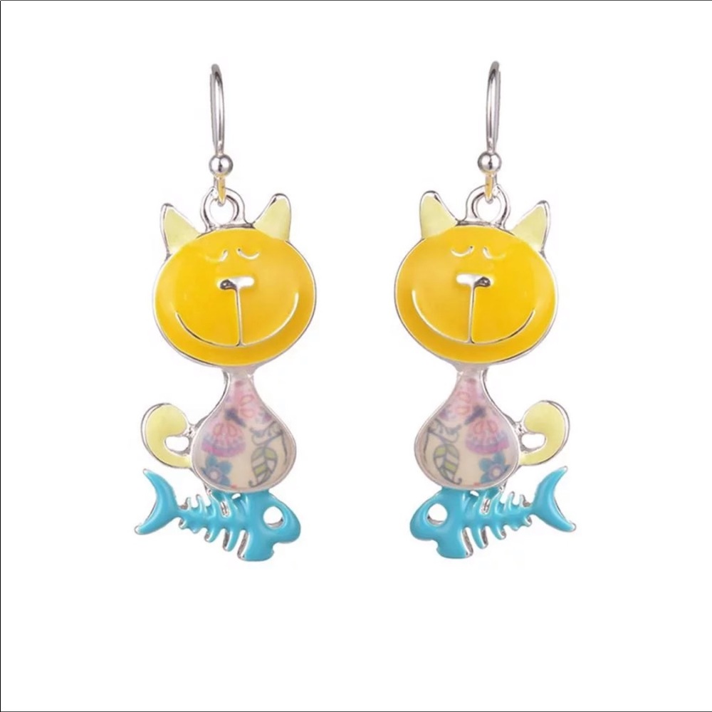2/$10 Cute Enamel Cartoon Cat Handmade Drop Earrings